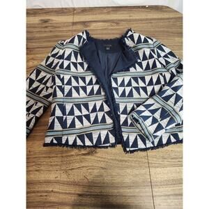 Ann Taylor Stunning Tapestry Blazer Jacket Fringe Size Large Woven Cottage Core